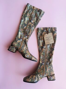 Sz 6 Chelsea & Violet Zayla Floral Brocade Tapestry Block Heel Tall Boots NWT